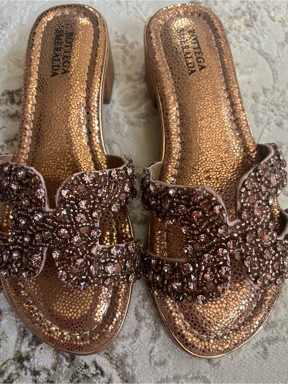 Rose Gold Jeweled Slide Sandals - Women's new